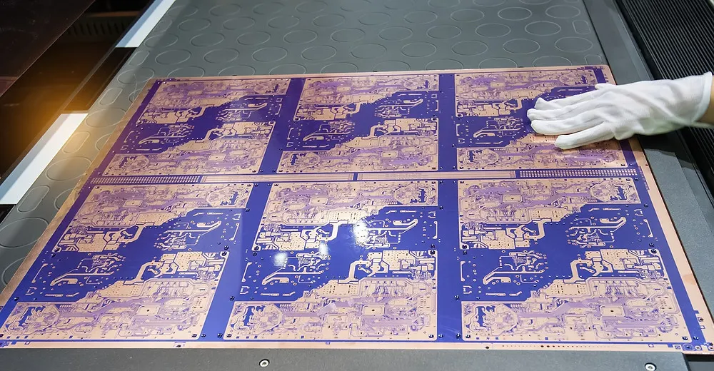 A panel of Printed Circuit Boards going through the PCB Fabrication process.